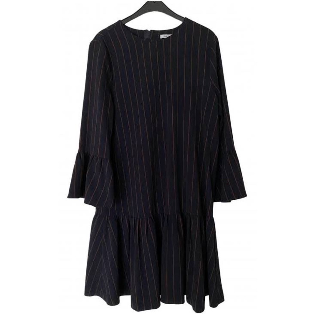Ganni mid length navy pinstripe dress